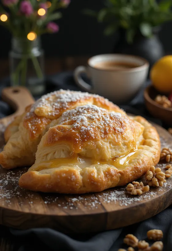 Świeżo upieczone calzone z miodem i orzechami