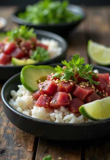 Poke bowl z tuńczykiem, awokado i ogórkiem