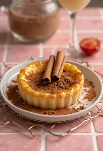 Pastel de Nata z cynamonem, ze świeżym kremem waniliowym i cynamonem na wierzchu