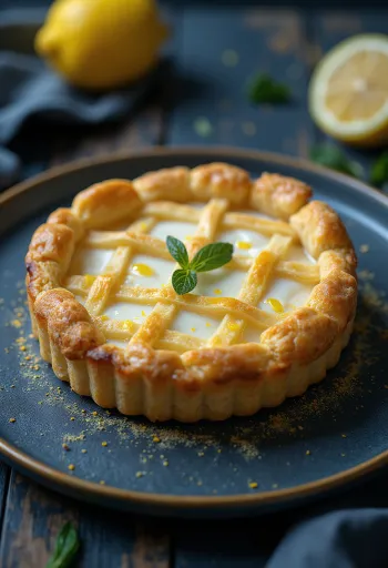 Crostata z ricottą i skórką z cytryny podana, rustykalna włoska tarta