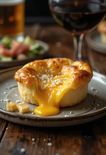Yorkshire pudding nadziewany serem, ciasto upieczone na złoty brąz