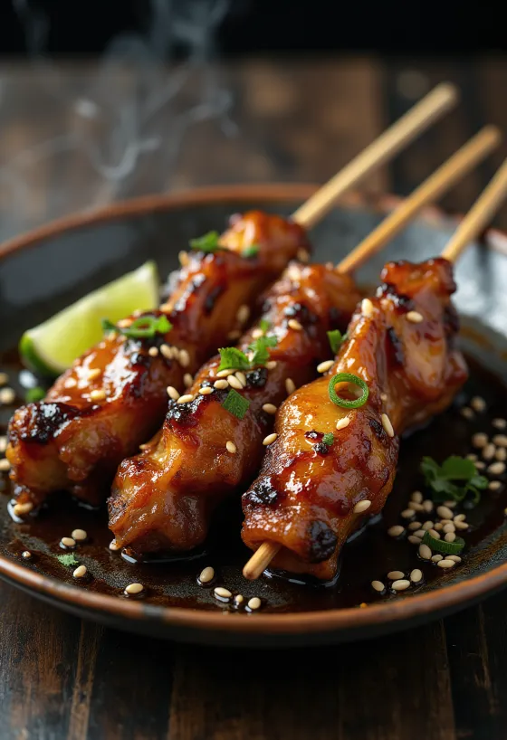 Skrzydełka z kurczaka Tebasaki Yakitori, grillowane i podane z sezamem