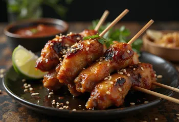 Skrzydełka z kurczaka Tebasaki Yakitori, grillowane i podane z sezamem