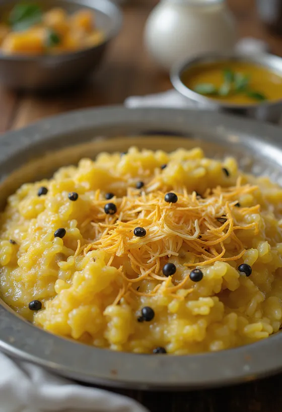 Khichdi pongal, bogate pikantne danie, o bogatym smaku i bogatej teksturze