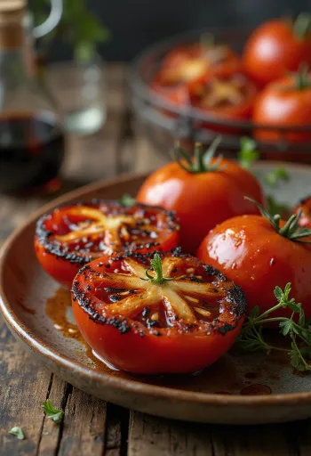 Grillowane pomidory BBQ z przypalonymi brzegami podane na talerzu