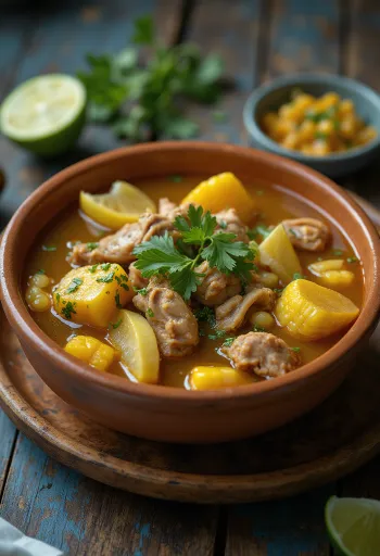 Sancocho colombiano, bogaty rosół z wołowiną, kurczakiem, kukurydzą i warzywami