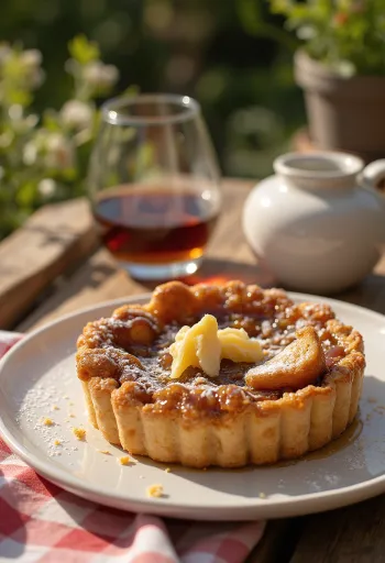 Pyszna tarta treacle o smaku rumowym, podana z cukrem pudrem