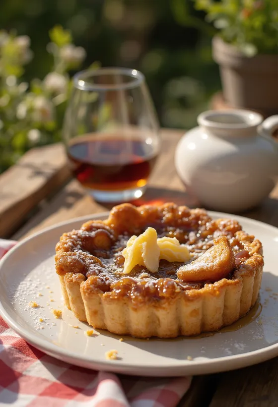 Pyszna tarta treacle o smaku rumowym, podana z cukrem pudrem
