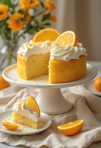 Tort waniliowo-pomarańczowy udekorowany plastrami pomarańczy