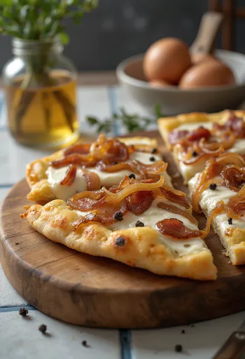 Flammkuchen ze śmietaną, cebulą i boczkiem