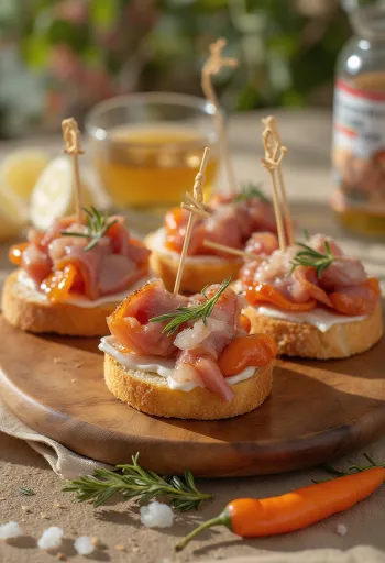 Pintxo z wieprzowiną iberyjską, podane na opiekanym chlebie