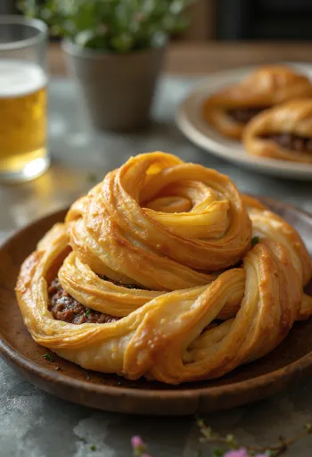 Burek z wołowiną podany na stół