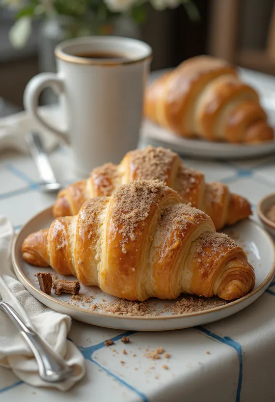 Świeżo upieczony cynamonowy croissant