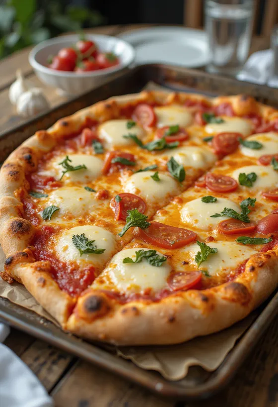Grandma pizza z podłużnym ciastem i serem