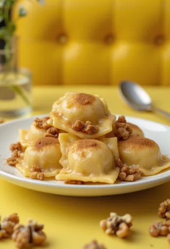 Ravioli o smaku piernikowym podane na talerzu