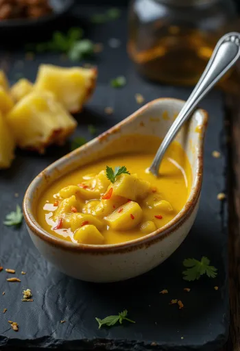 Sos curry z ananasem podany na stół