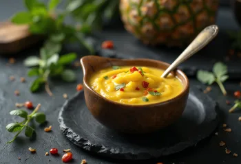 Sos curry z ananasem podany na stół