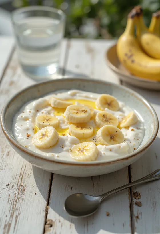Raita bananowa podana, jogurtowy i orzeźwiający sos z bananem i przyprawami