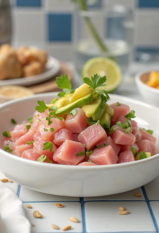 Ceviche de Atún podane z sokiem z limonki i awokado