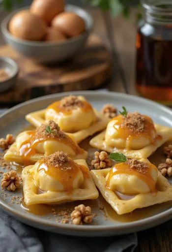 Ravioli cynamonowo-karmelowe podane na talerzu