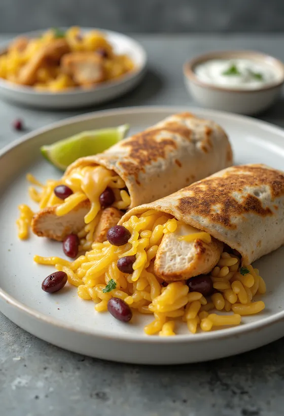 Burrito z kurczakiem nadziewane ryżem, fasolą i serem