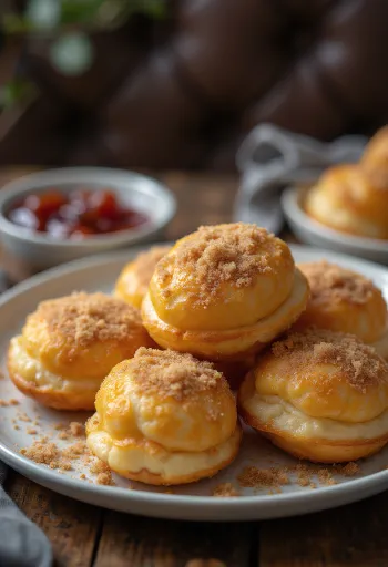 Æbleskiver posypane cynamonowym cukrem, świeżo podane
