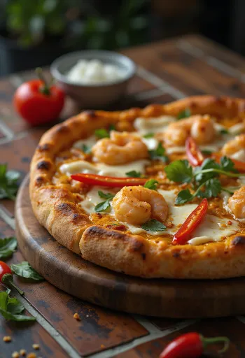 Laksa pizza z malajskimi przyprawami i krewetkami