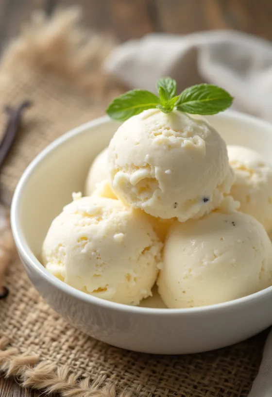 Kremowe lody waniliowe podane