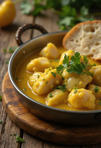 Vatapá de peixe com cebola, dania rybne w kokosie, w bogatym sosie