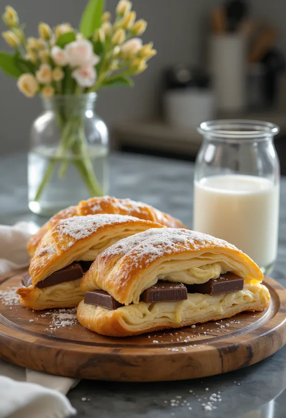 Świeżo upieczony szwajcarski croissant z czekoladą