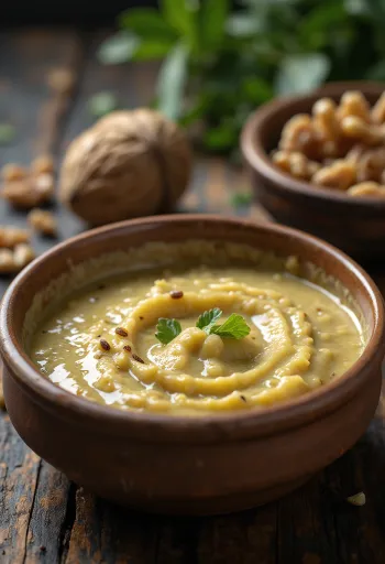 Śmietanowe pesto orzechowe podane na stół