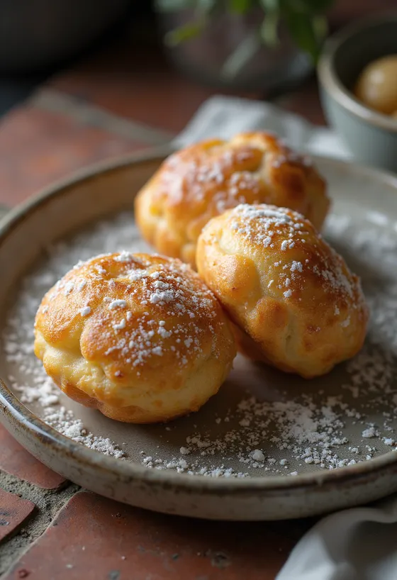 Æbleskiver z kardamonem, posypane cukrem pudrem
