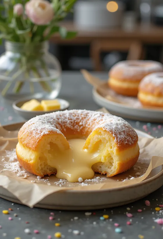 Pączki z maślanym nadzieniem serowym podane na świeżo
