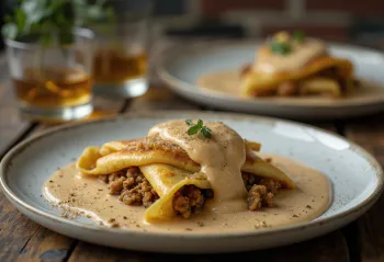 Haggis w naleśnikach, udekorowany świeżą natką pietruszki