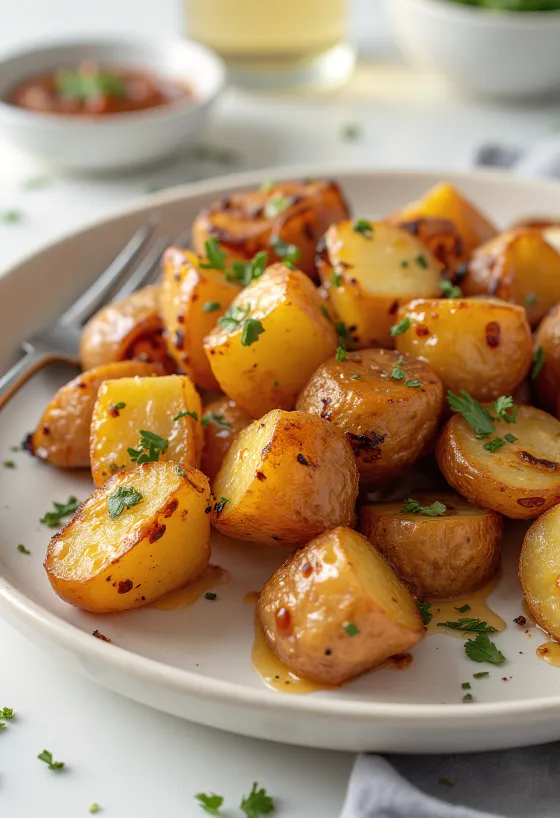 Grillowane pieczone ziemniaki z rozmarynem BBQ podana na talerzu