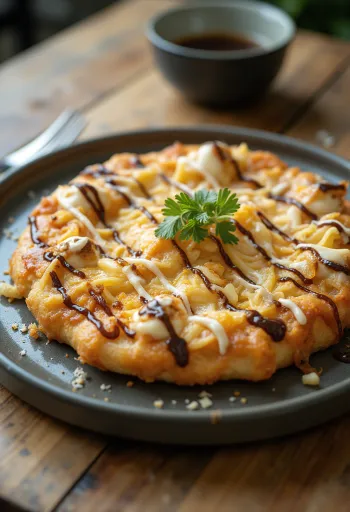Okonomiyaki pizza z kapustą i płatkami tuńczyka