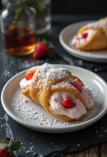 Cannoli truskawkowo-rumowe podane na talerzu