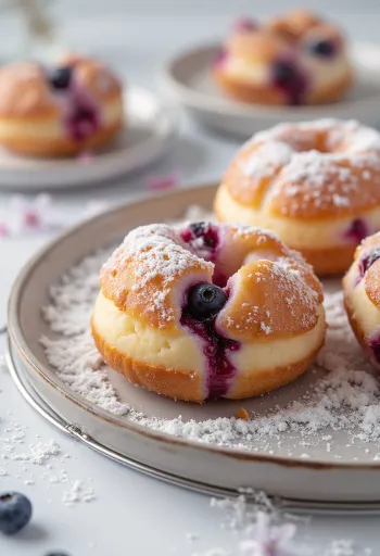 Pączki jogurtowe z owocami podane na talerzu