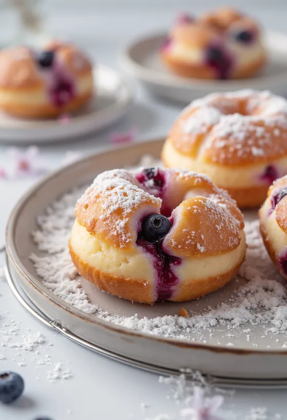 Pączki jogurtowe z owocami podane na talerzu