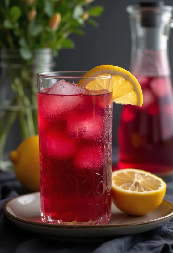 Lemoniada hibiskusowa podana w szklance