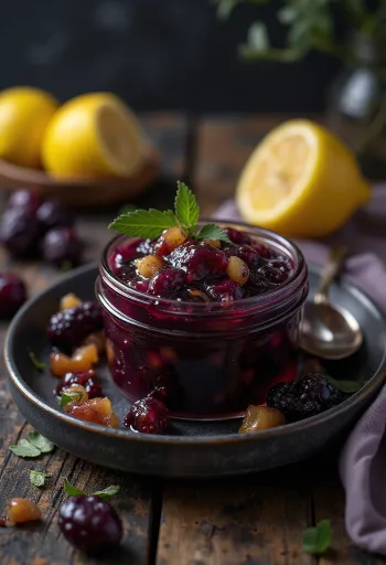 Chutney z czerwonego wina z miodem i cytryną podany na stół