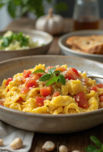 Klasyczny Menemen z czosnkiem, jajkami i papryką