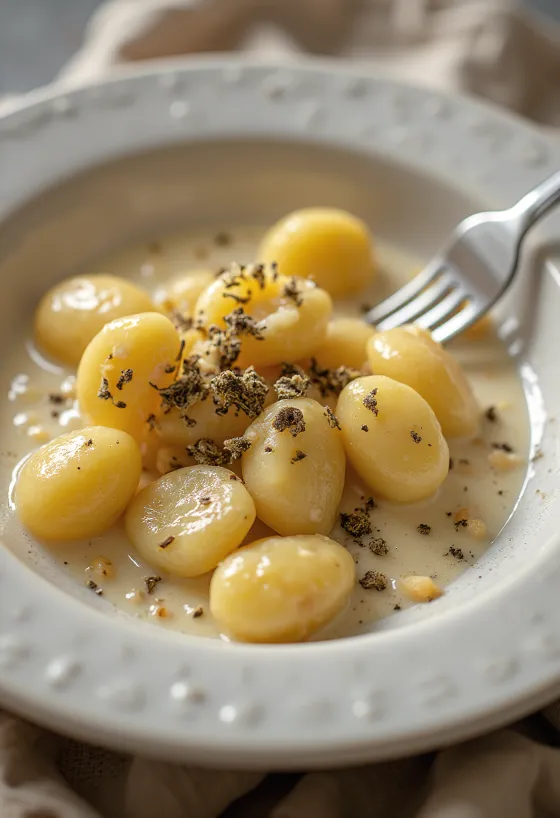 Gnocchi z truflami podane na talerzu
