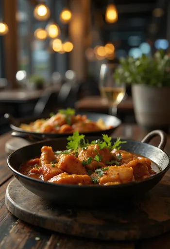 Kurczak adobo z przyprawą tandoori podany ze świeżą kolendrą