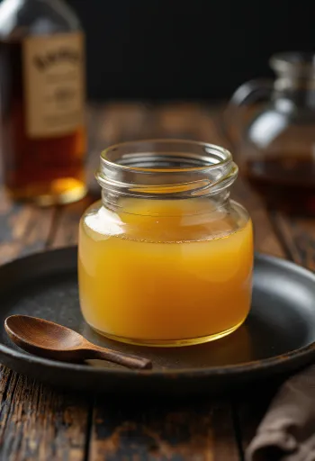 Ghee aromatyzowane bourbonem w słoiku, bogaty tłuszcz o złotym kolorze