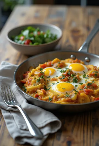 Klasyczny Menemen skropiony pikantną oliwą z oliwek
