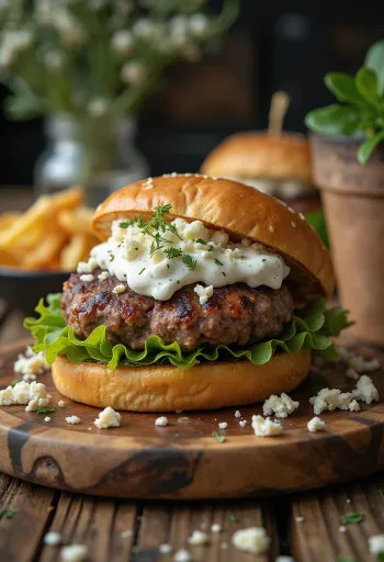 Burger jagnięcy z grillowaną jagnięciną i serem feta