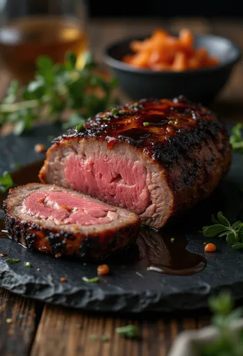 Wędzony rostbef BBQ podany na talerzu