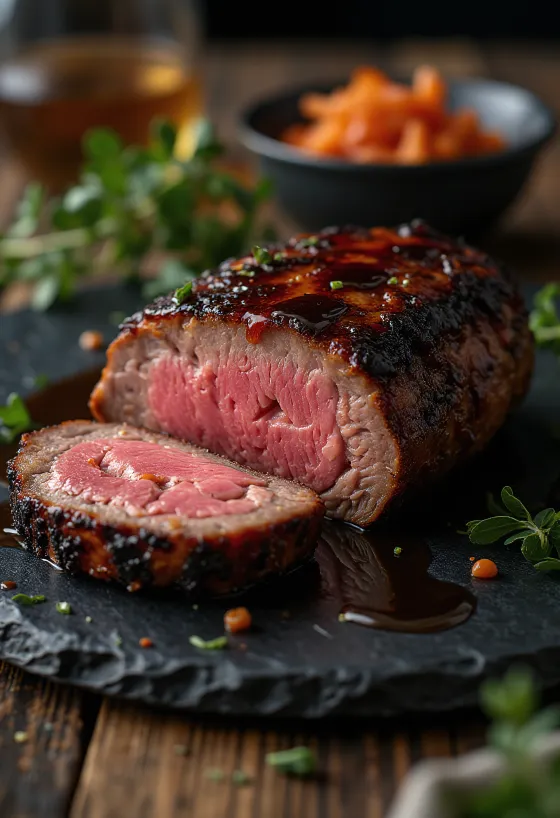 Wędzony rostbef BBQ podany na talerzu