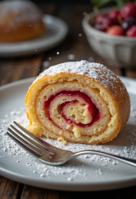 Bolo de rolo podawane z owocami leśnymi